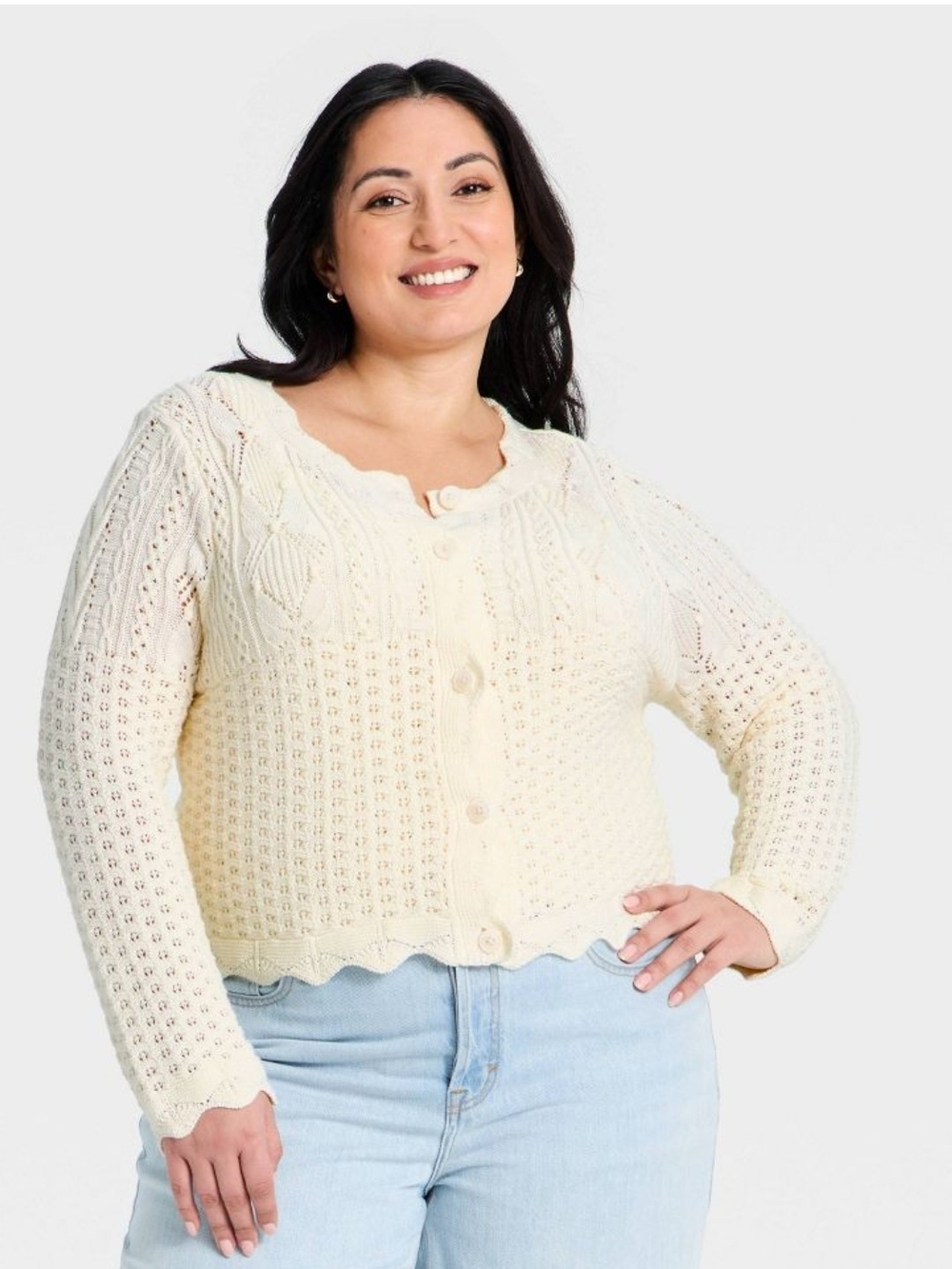 Open-Knit Button Women's Western Crafted Cardigan Sweater Universal Thread XXL